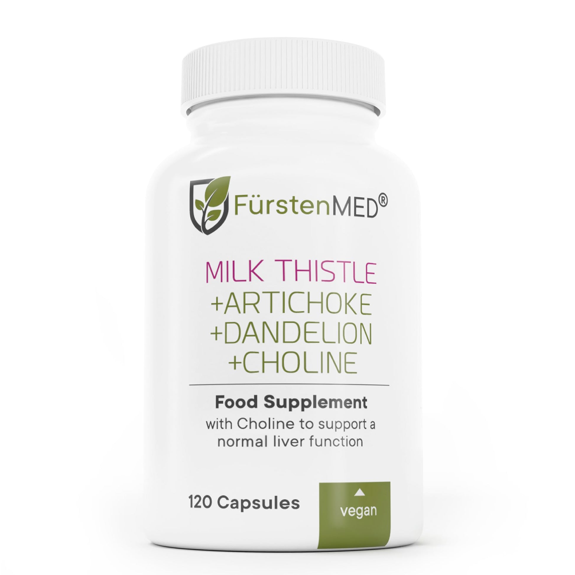 FürstenMED Milk Thistle with Artichoke Extract, Dandelion Root & Choline - Normal Liver Health Supplement - Highly Dosed with 80% Silymarin - Vegan Liver Support - 120 Non-GMO Capsule - Medaid International