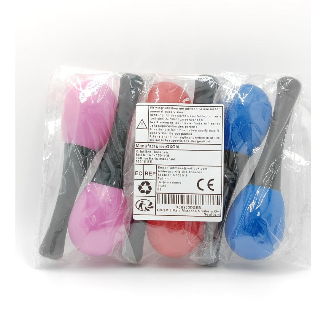 GXGM 3 Pairs Oval Maracas Musical Instrument Percussion Hand Rattle Oval Maracas for Children Instrument Percussion Shake (Red, Blue and Pink) - Medaid International