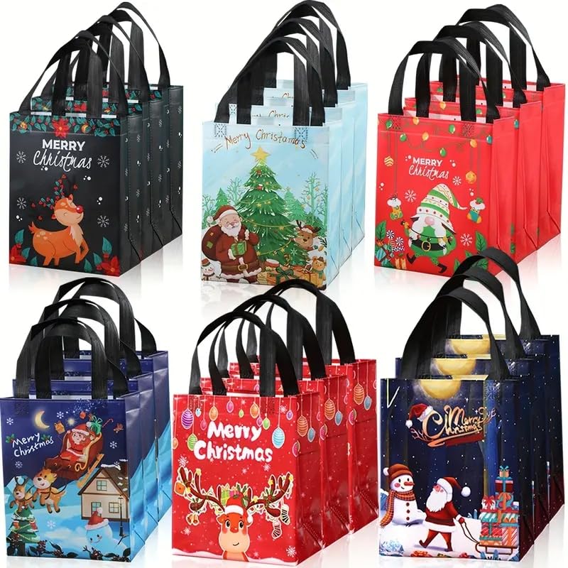 6pcs Christmas Gift Theme Gift Packaging Bag, 10.6''X7.8''X4'' With Handle, Reusable Non-Woven Material, New Year Gift, Christmas Party Supplies Packaging Bag. - Medaid International