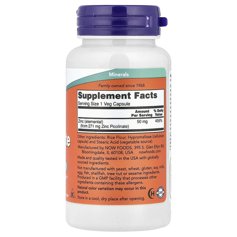 NOW Foods, Zinc Picolinate, 50 mg, 120 Veg Capsules - Medaid International