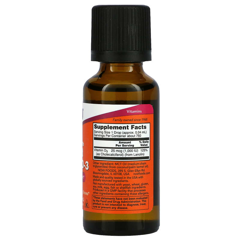 NOW Foods, Liquid Vitamin D-3, Extra Strength, 1,000 IU, 1 fl oz (30 ml) - Medaid International