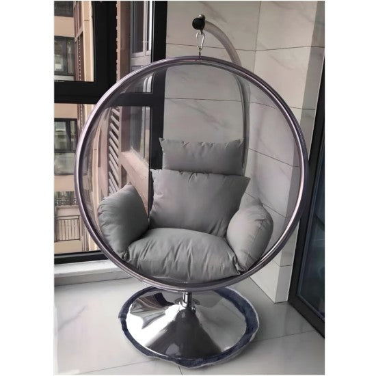 Luna Arcylic Swing Bubble Accent Chair with Gray Cushions - Medaid