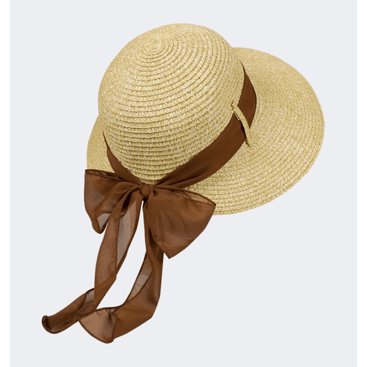 Stamion Japanese With Chiffon Ribbon Women Beach Hat Natural/Brown - Medaid International