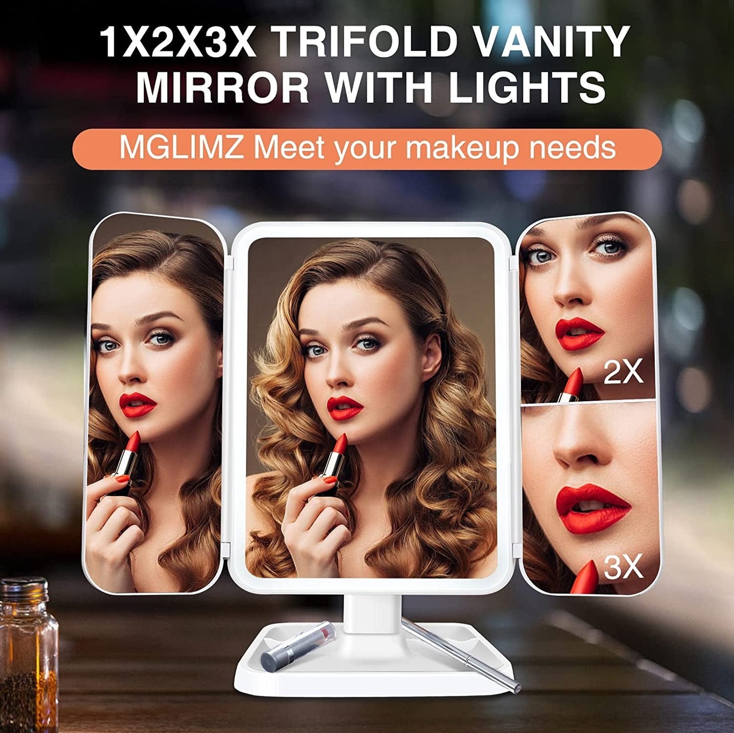 Trifold LED Makeup Mirror