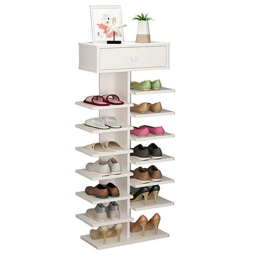 120 CM Waterproof Shoe Storage and Organizer Rack with Drawer on Top Free Standing Shoe Shelf for Entrance Hallway and Bedroom White - Medaid International