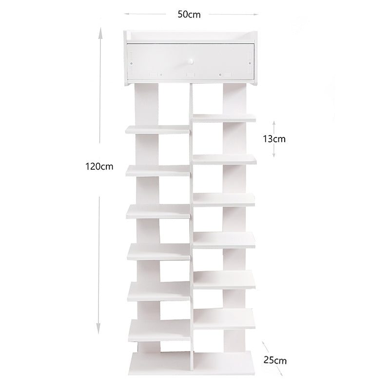 120 CM Waterproof Shoe Storage and Organizer Rack with Drawer on Top Free Standing Shoe Shelf for Entrance Hallway Bedroom White - Medaid