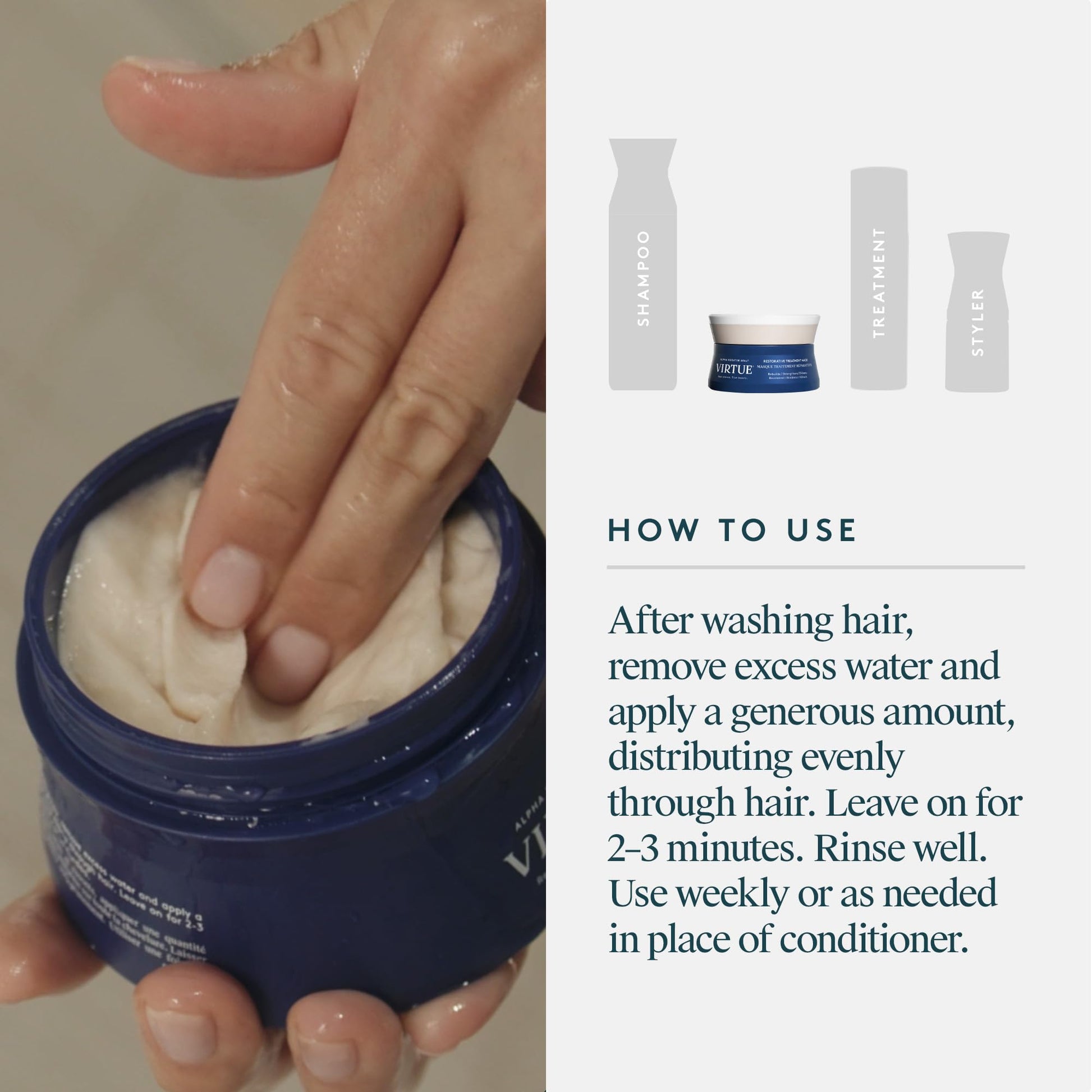 VIRTUE Restorative Hair Mask Treatment for Damaged Hair with Keratin and Baobab Seed Oil, Safe for All Hair Types, Color Safe - Medaid International