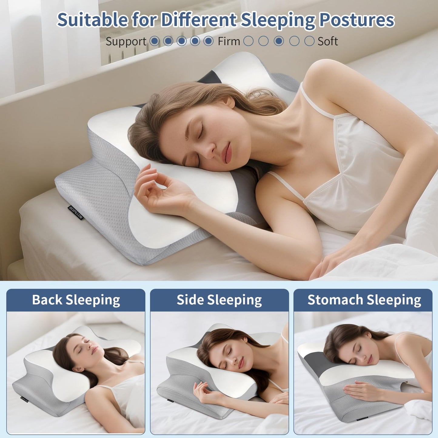 Cervical Neck Pillow for Pain Relief - Ergonomic Side Sleeper Pillow for Neck Support, Cooling Cervical Pillow for Sleeping, Contour Orthopedic Memory Foam Pillows for Back Stomach Sleepers - Medaid International