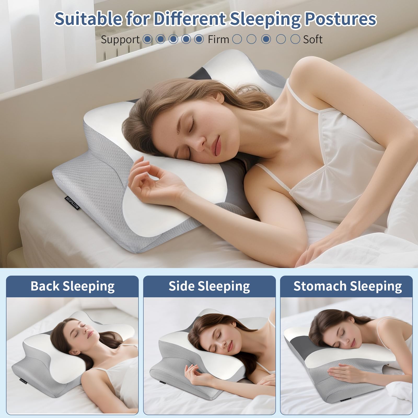 Cervical Neck Pillow for Pain Relief - Ergonomic Side Sleeper Pillow for Neck Support, Cooling Cervical Pillow for Sleeping, Contour Orthopedic Memory Foam Pillows for Back Stomach Sleepers - Medaid International