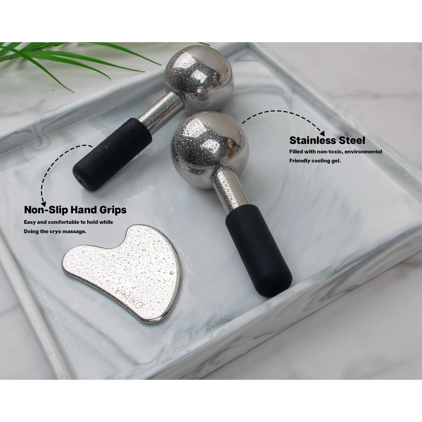 VRAIKO ICE Globes for Facials & Gua Sha Set, Gua Sha Facial Tools and Cryo Sticks with Unbreakable Steel, Face Massager Cooling Rollers for Dark Circles, Puffiness and Lymphatic Drainage (Black) - Medaid International