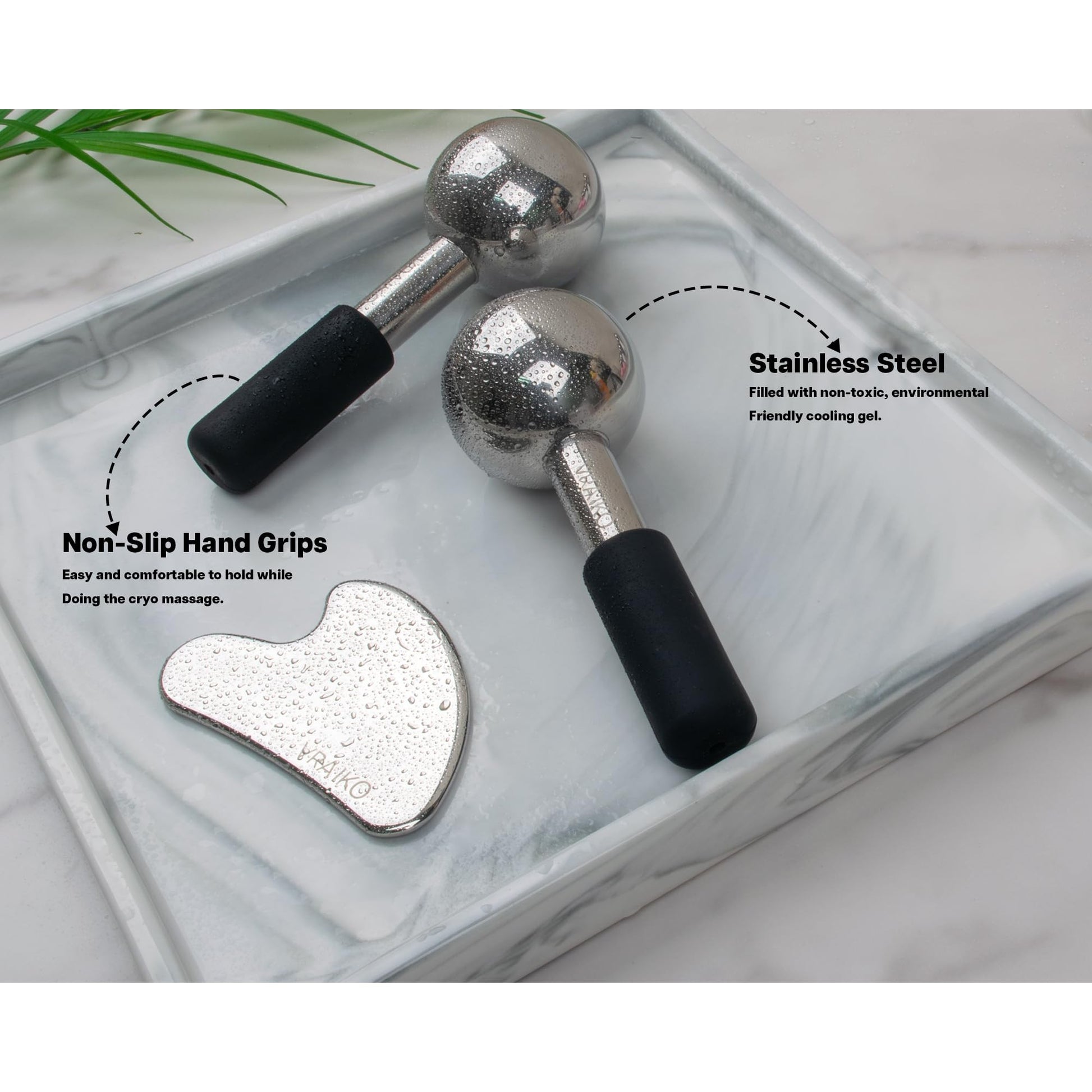 VRAIKO ICE Globes for Facials & Gua Sha Set, Gua Sha Facial Tools and Cryo Sticks with Unbreakable Steel, Face Massager Cooling Rollers for Dark Circles, Puffiness and Lymphatic Drainage (Black) - Medaid International