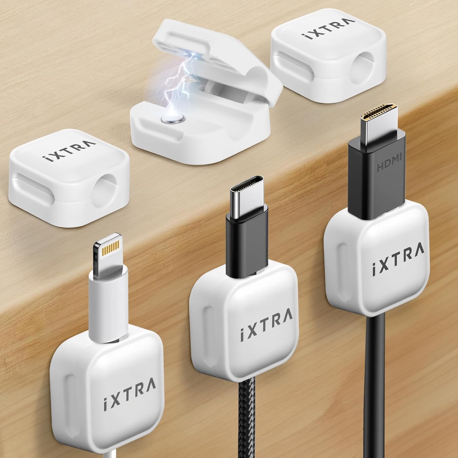 iXTRA 6 Pack Magnetic Cable Clips Cable Management Adhesive Cord Organizer Wire Holder Keeper USB Charger Holder for Home & Office Desk Phone Wall Kitchen Car Desktop Nightstand (White) - Medaid - Lebanon