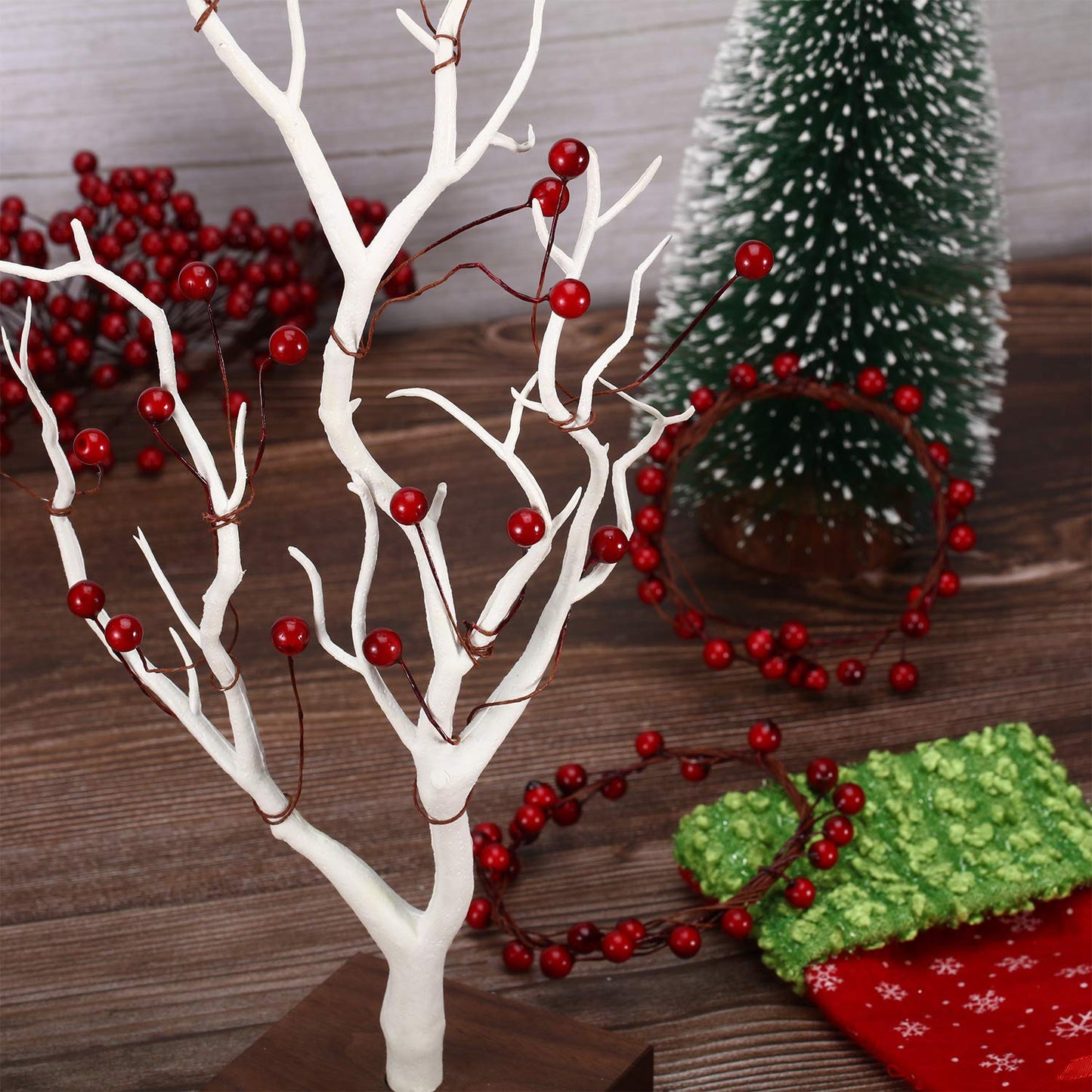 BBTO Artificial Holly Berries on Wire Stems, 250 Stems with 500 Pieces 8 mm Fake Berries for Tree Decorations Wreath Craft Use Wedding Party Favor (Dark Red) - Medaid International