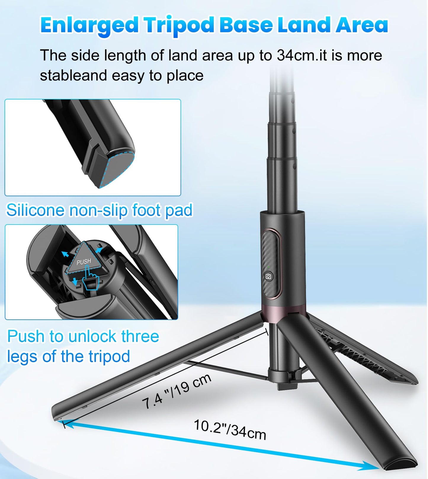 TONEOF 67" Cell Phone Selfie Stick Tripod,Smartphone Stand All-in-1 with Integrated Wireless Remote,Portable,Lightweight,Extendable for iPhone/Android(Black) - Medaid International