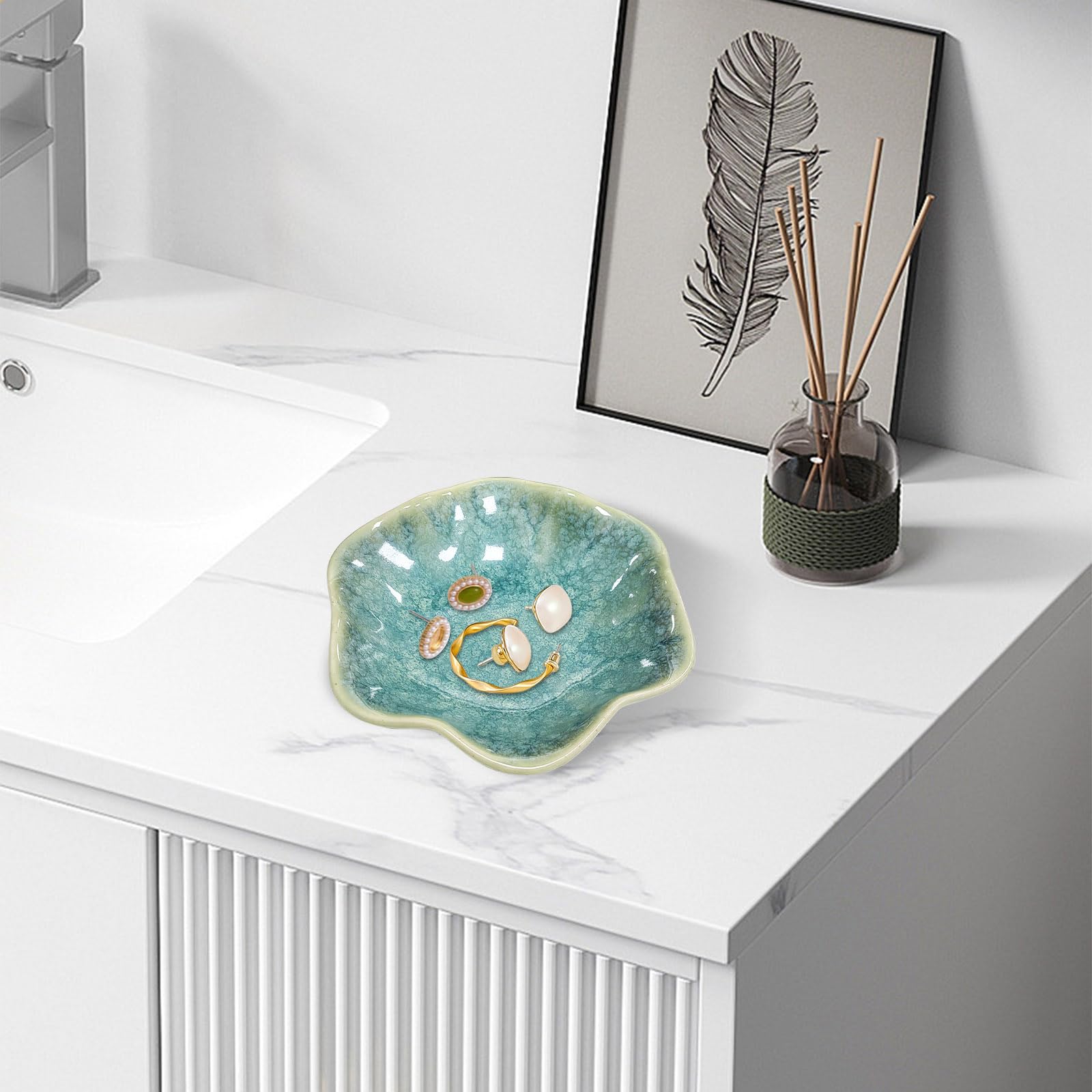 Ceramic Jewelry Dish,Leaf Jewelry Tray Key Tray,Jewelry Holder,Small Ring Dish Holder Jewelry Plate Trinket Dish Catchall Tray Nightstand Decor For Entryway Table Green Room Decor（Crystal Green） - Medaid International
