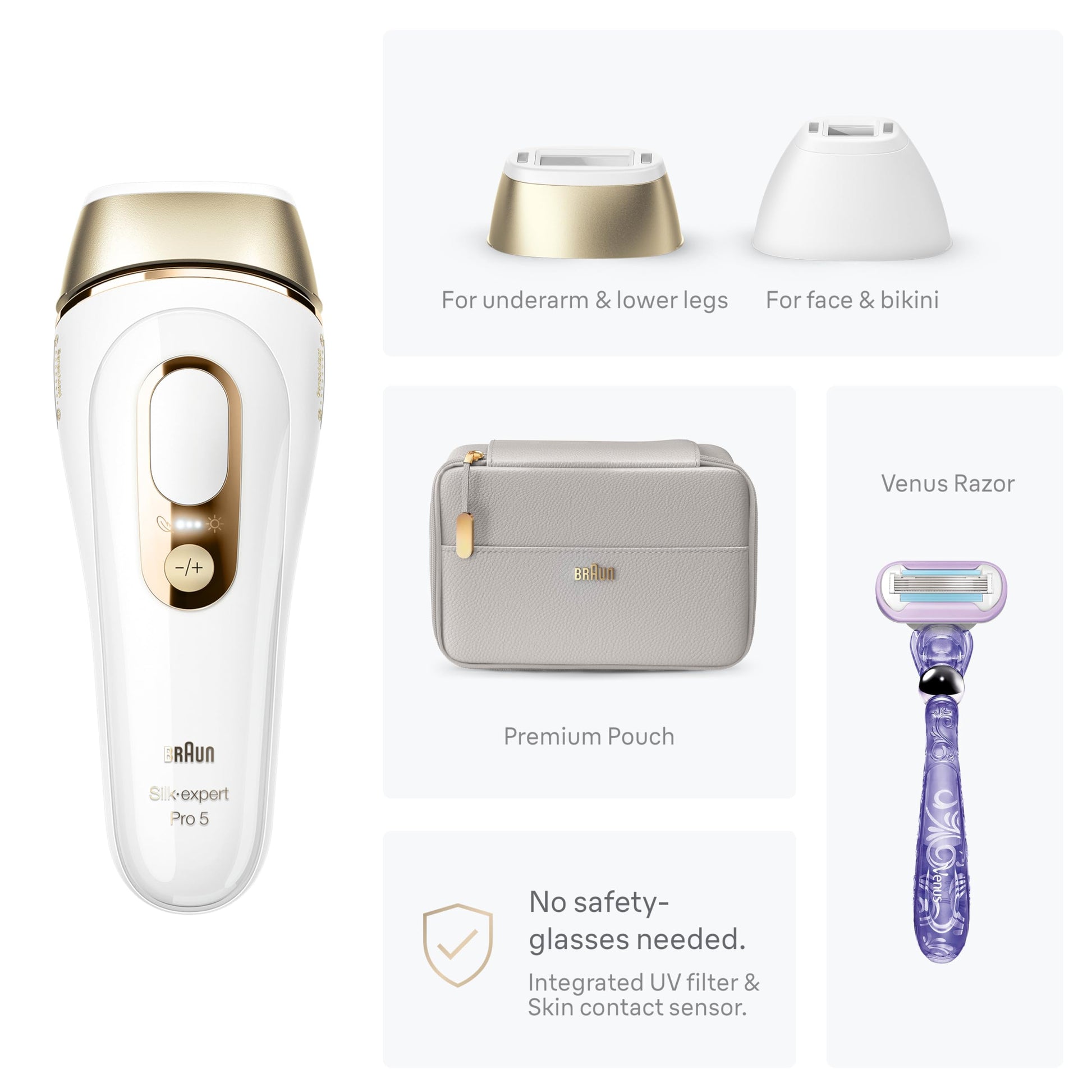 Braun Smart IPL, Silk·Expert Pro 5: at Home Laser Hair Removal for Women and Men, Permanent Visible Hair Reduction in Hair Regrowth for Body & Face, Wide Head and Two Precision Heads, IPL5347 - Medaid International