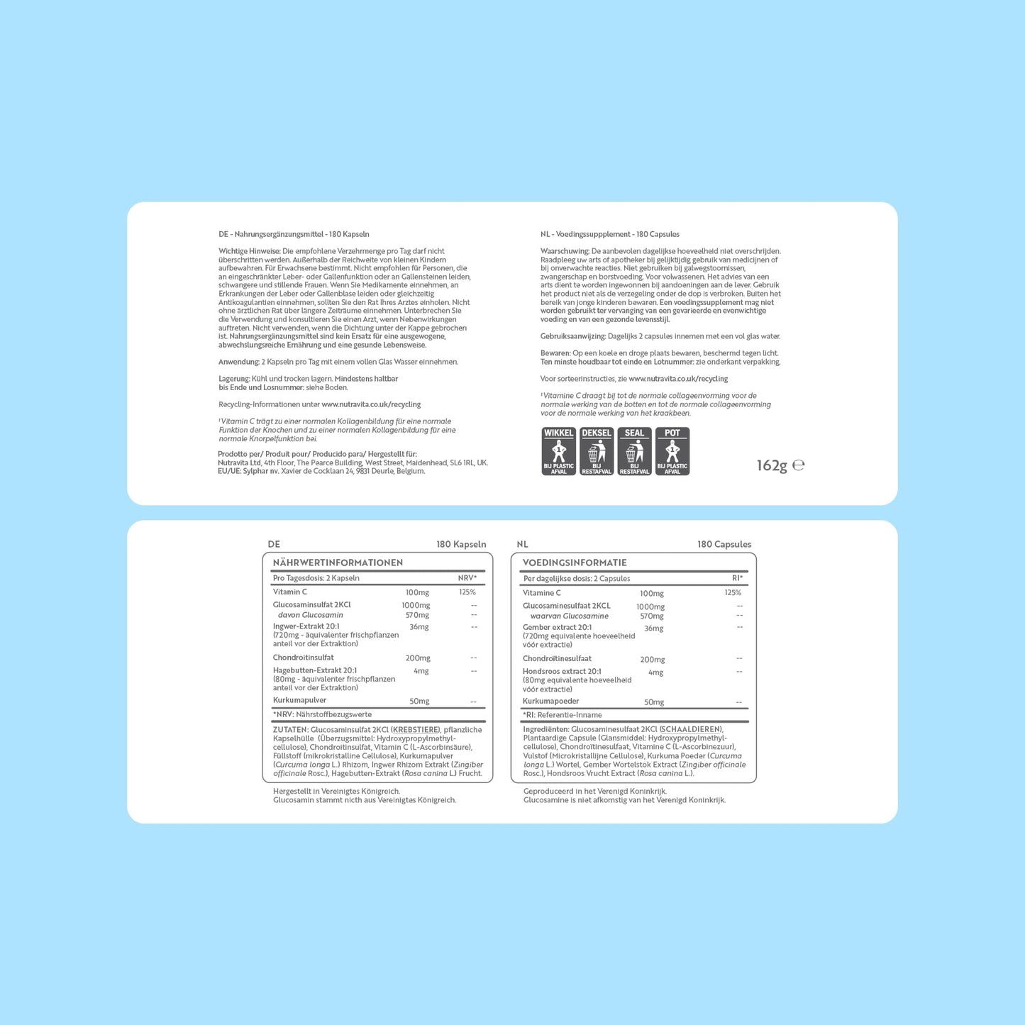 Glucosamine and Chondroitin Complex – 180 High Strength Capsules – Contributes to The Maintenance of Normal Immune System – with Vitamin C, Turmeric, Ginger and Rosehip - Medaid International