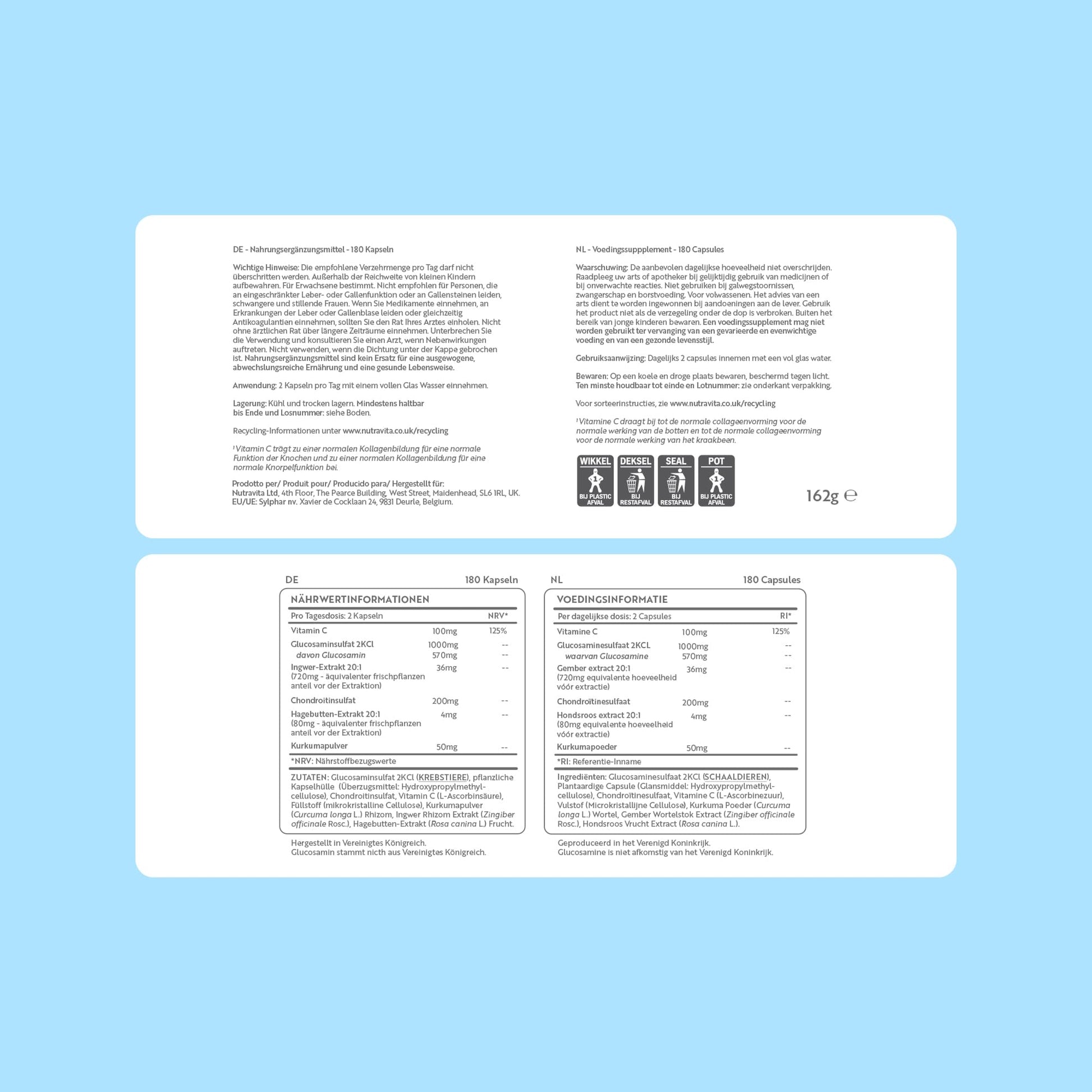 Glucosamine and Chondroitin Complex – 180 High Strength Capsules – Contributes to The Maintenance of Normal Immune System – with Vitamin C, Turmeric, Ginger and Rosehip - Medaid International