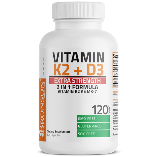 Bronson Vitamin K2 (MK7) with D3 Extra Strength Supplement Bone and Heart Health Non-GMO Formula 10,000 IU Vitamin D3 & 120 mcg Vitamin K2 MK-7 Easy to Swallow Vitamin D & K, 120 Capsules - Medaid International