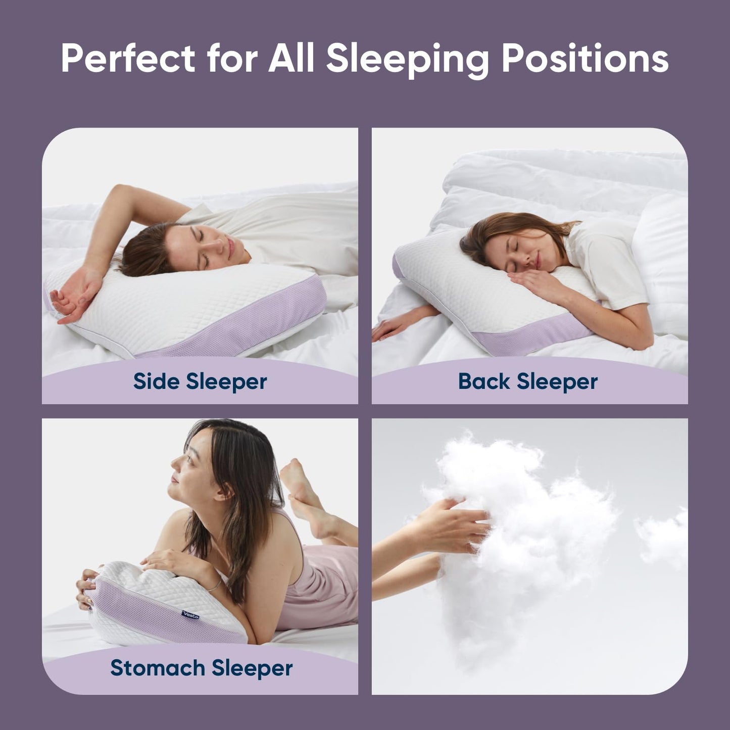 Vesta PurpleZen Eco-Luxe Down Pillow, Supportive, Adaptable, and Plush Pillow for Back, Stomach, or Side Sleepers, Washable Cooling Cover, Medium Profile (4.5" Height) & Soft (Pack of 1) - Medaid International