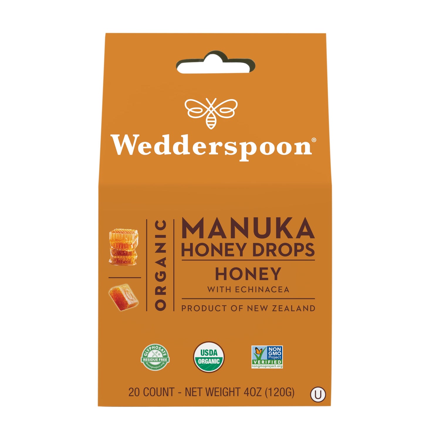 Wedderspoon Organic Manuka Honey Drops, Honey & Echinacea, 20 Count (Pack of 1) | Genuine New Zealand Honey | Perfect Remedy For Dry Throats - Medaid International