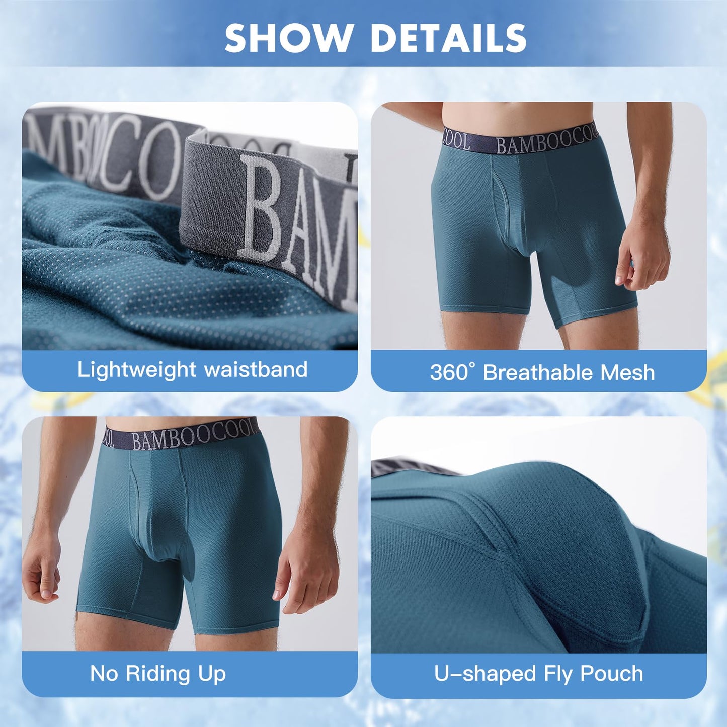 BAMBOO COOL Men's 360° Breathable Mesh Underwear Moisture-Wicking Boxer Briefs Cooling Performance,Multipack - Medaid International