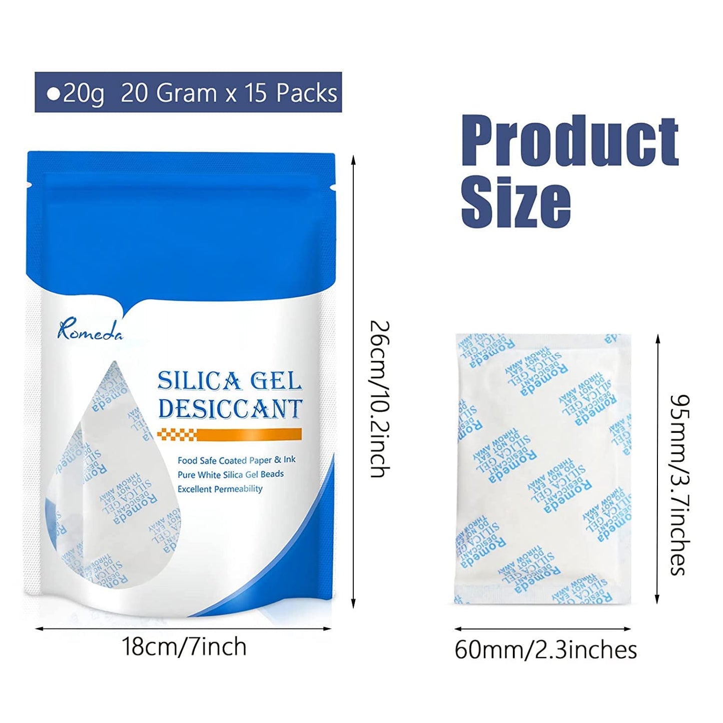15 Pcs 20 Gram Silica Gel Packs, Transparent Desiccant, Desiccant Packets for Storage, Moisture Packs for Spices Jewelry Shoes Boxes Electronics Storage - Medaid International