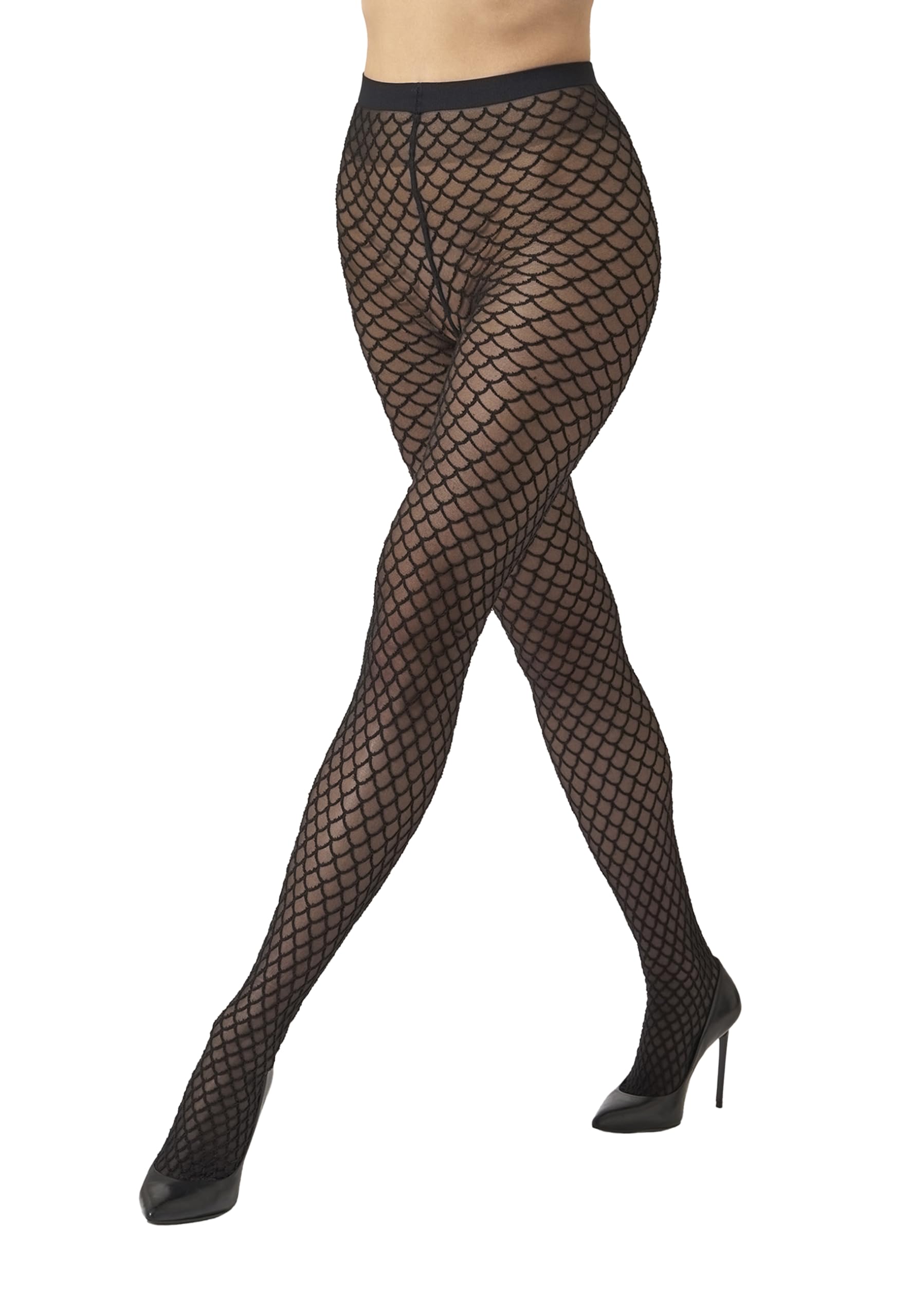 Wolford Velvet Net Illusion Tights Pantyhose for Women Geometric Pattern 3D Effect Sheer Opaque Knit Soft Waistband Hosiery black/Black Small - Medaid International