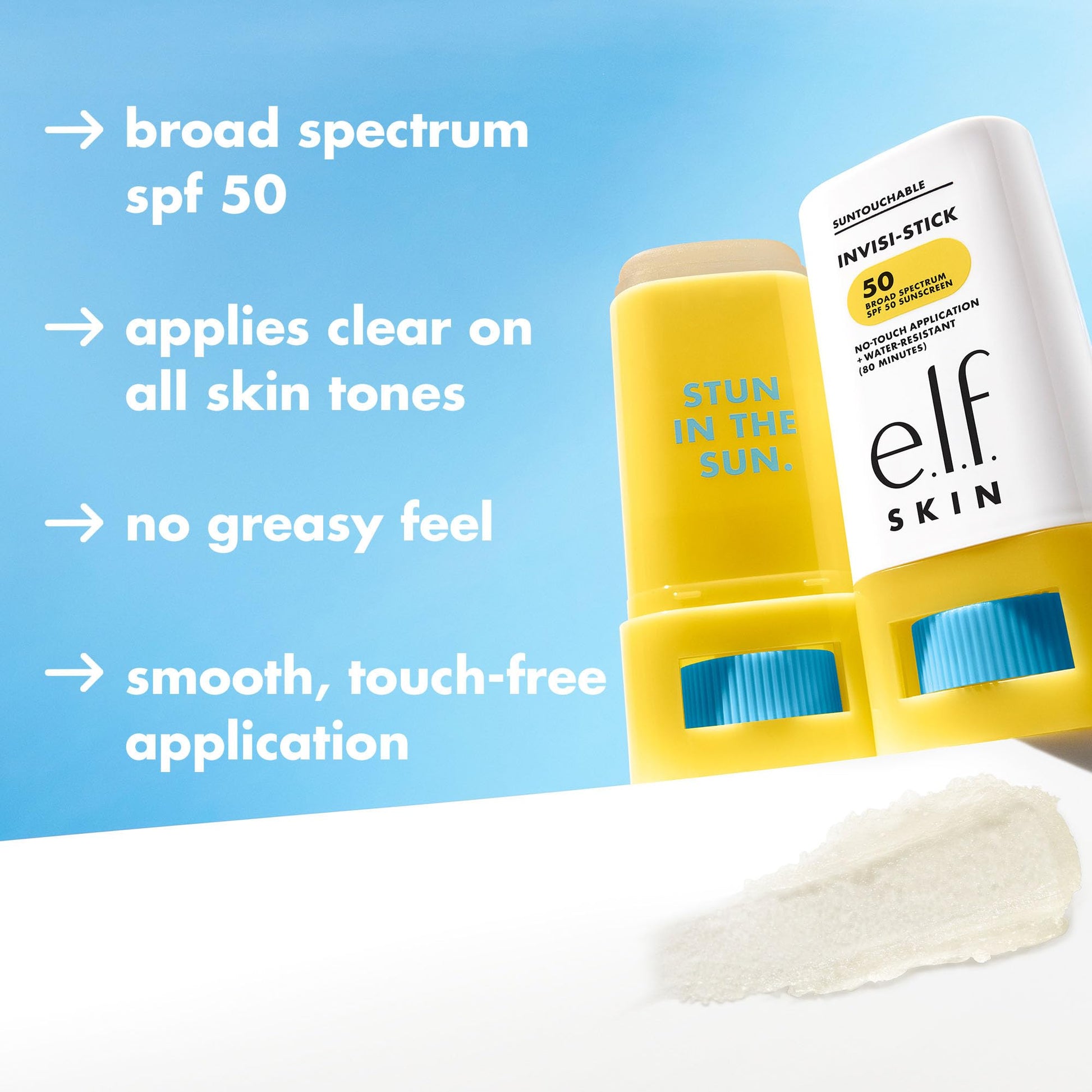 e.l.f. SKIN Suntouchable Invisi-Stick SPF 50, Clear Sunscreen For A Natural Finish, Made With Moisturizing Sunflower Seed Oil, Vegan & Cruelty-Free - Medaid International
