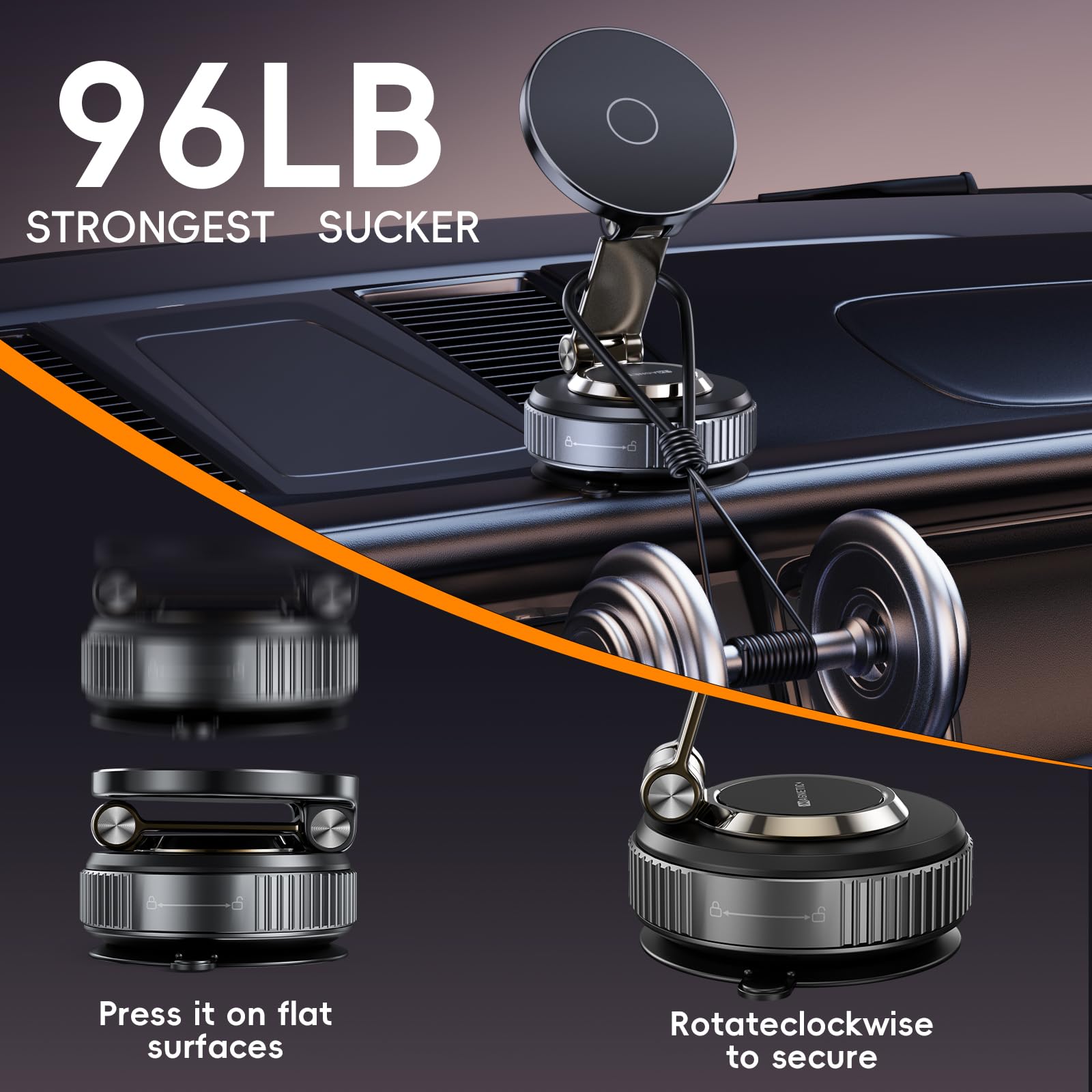 Magnetic Phone Holder for Car 2026 Heavy Duty Model 360° Adjustable Vacuum Suction Car Magsafe Phone Mount Cell Phone Holders for Your Car for iPhone 16 Pro Max 15 14 13 12 Plus (Metal Stand Rotor) - Medaid International