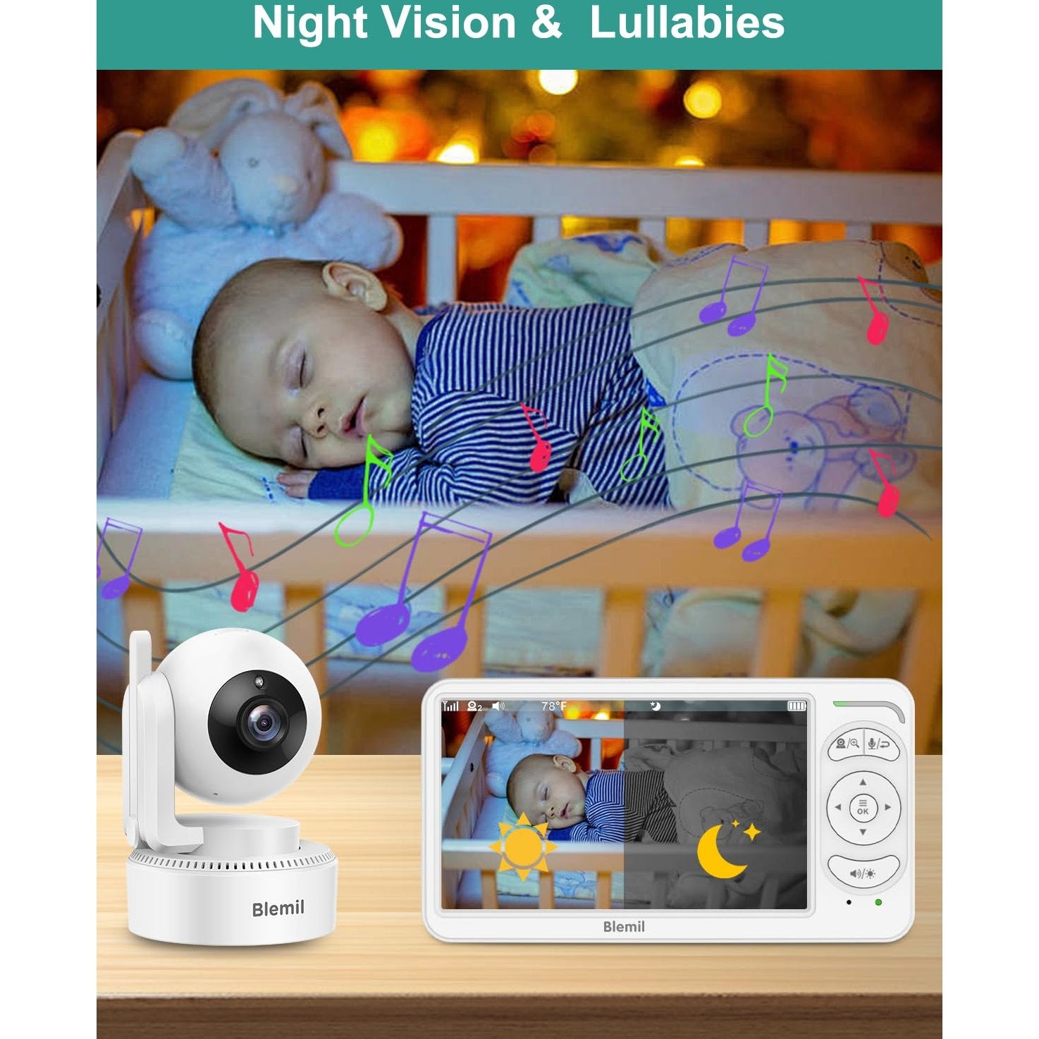 Blemil 6" Baby Monitor with 2 Cameras 4000mAh Battery Upgrade Split Screen Video Baby Monitor No WiFi Remote Pan-Tilt-Zoom Auto-Night Vision 150 Languages ECO Mode 2-Way Talk 1000FT (Ideal Condition) - Medaid International