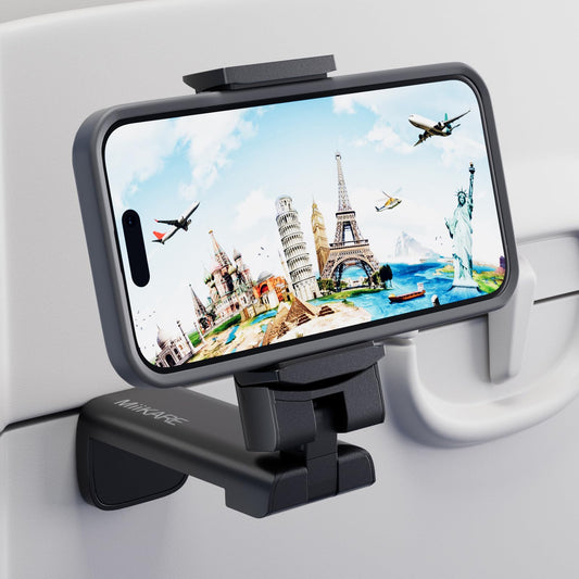 MiiKARE Airplane Travel Essentials Phone Holder, Universal Handsfree Phone Mount for Flying with 360 Degree Rotation, Accessory for Airplane, Travel Must Haves Phone Stand for Desk, Tray Table - Medaid International