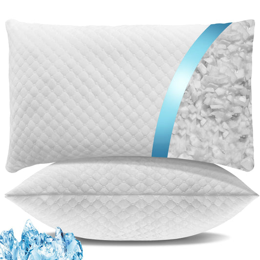 OAISZ Shredded Memory Foam Pillows, Cooling Bed Pillows Queen Size Set of 2 for Sleeping, Adjustable Firm Pillows for Side Back and Stomach Sleepers, Washable Removable Cover - Medaid International