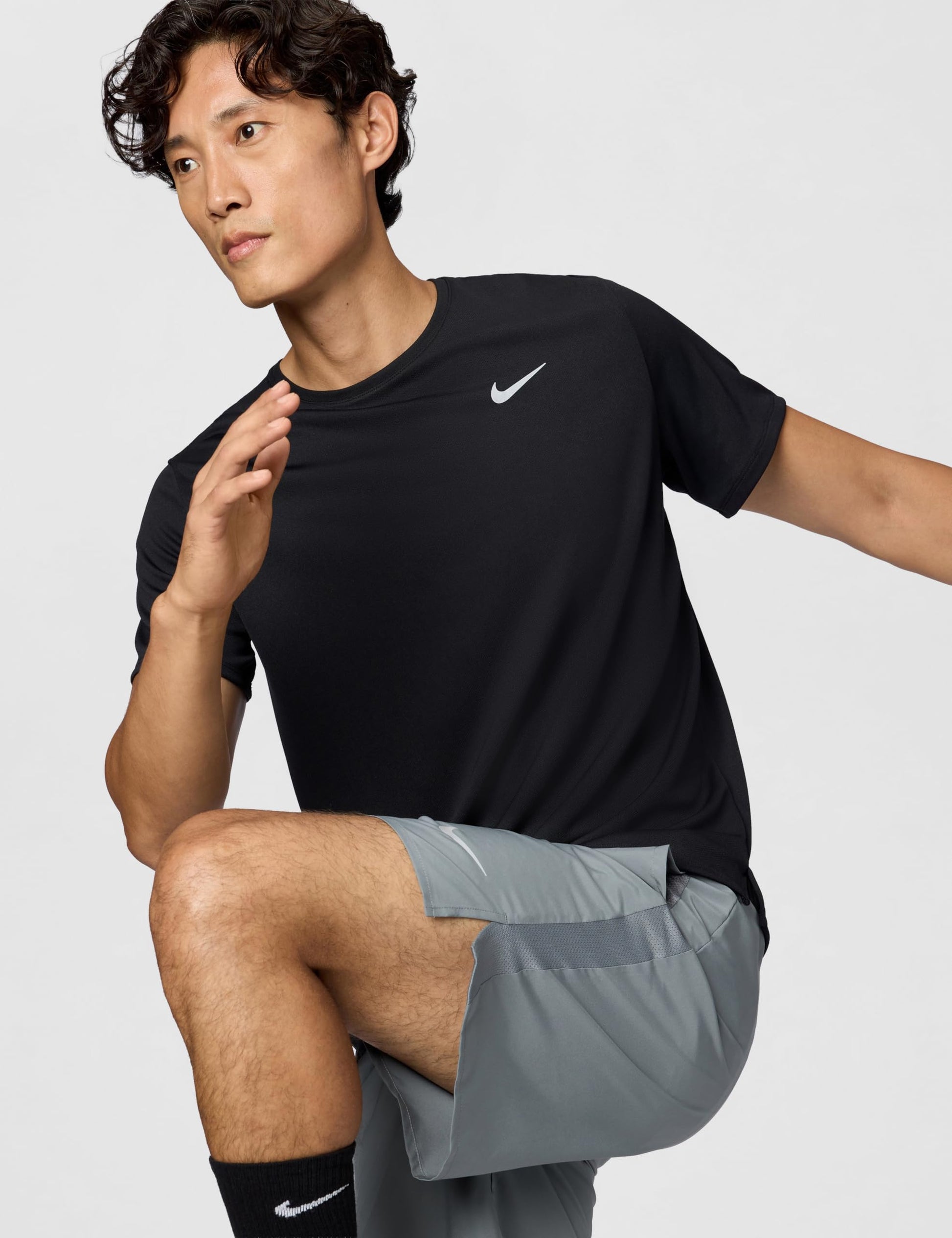 Nike Men's Miler Dri-Fit UV Short-Sleeve Running Top, Black/Reflective Silver, Large - Medaid International