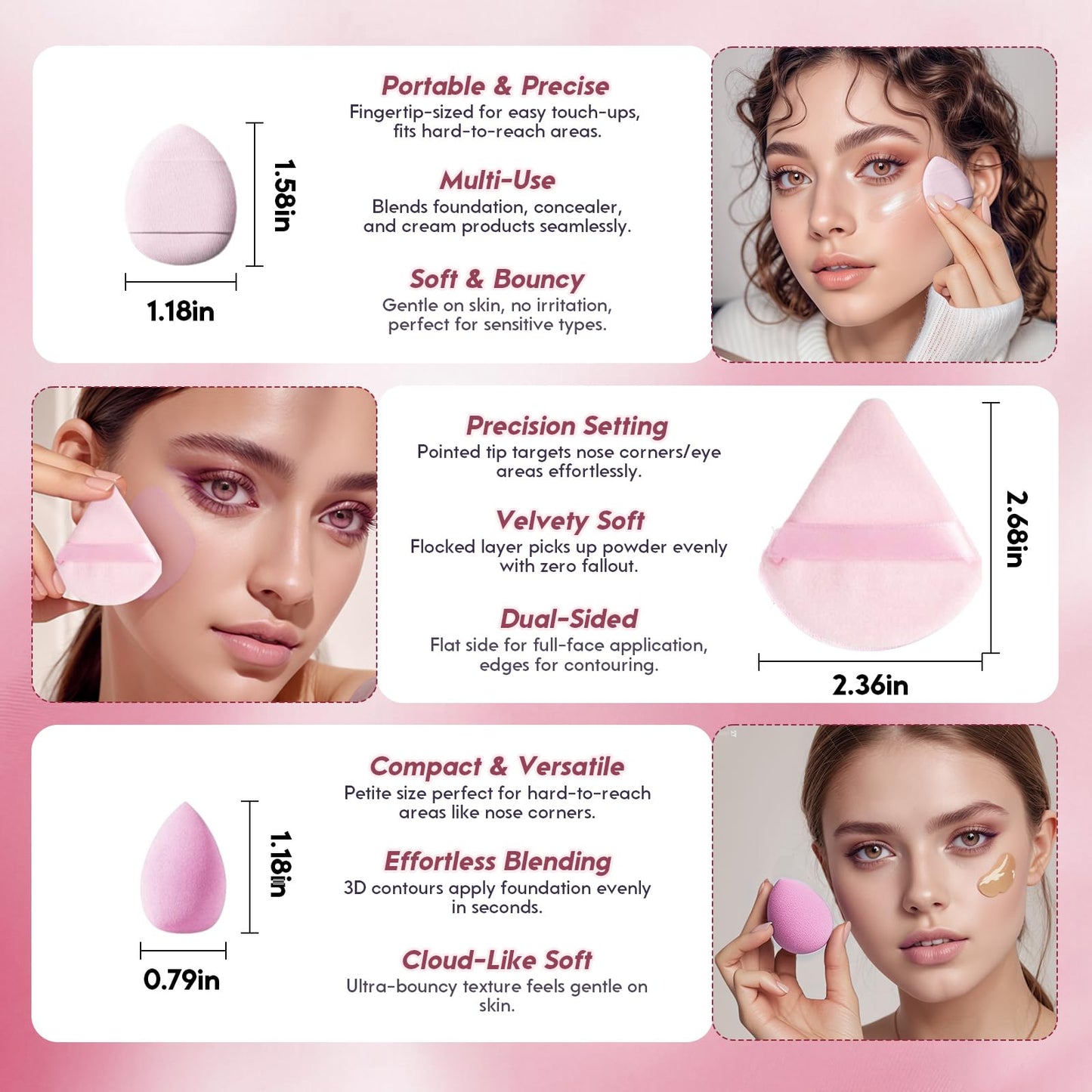 14Pcs Makeup Sponge Set Beauty Blender for Foundation Blending, 3 Mini Sponges 4 Triangle Powder Puffs, Soft Cosmetic Applicators for Powder & Liquid, All in One Makeup Tool Kit - Medaid International