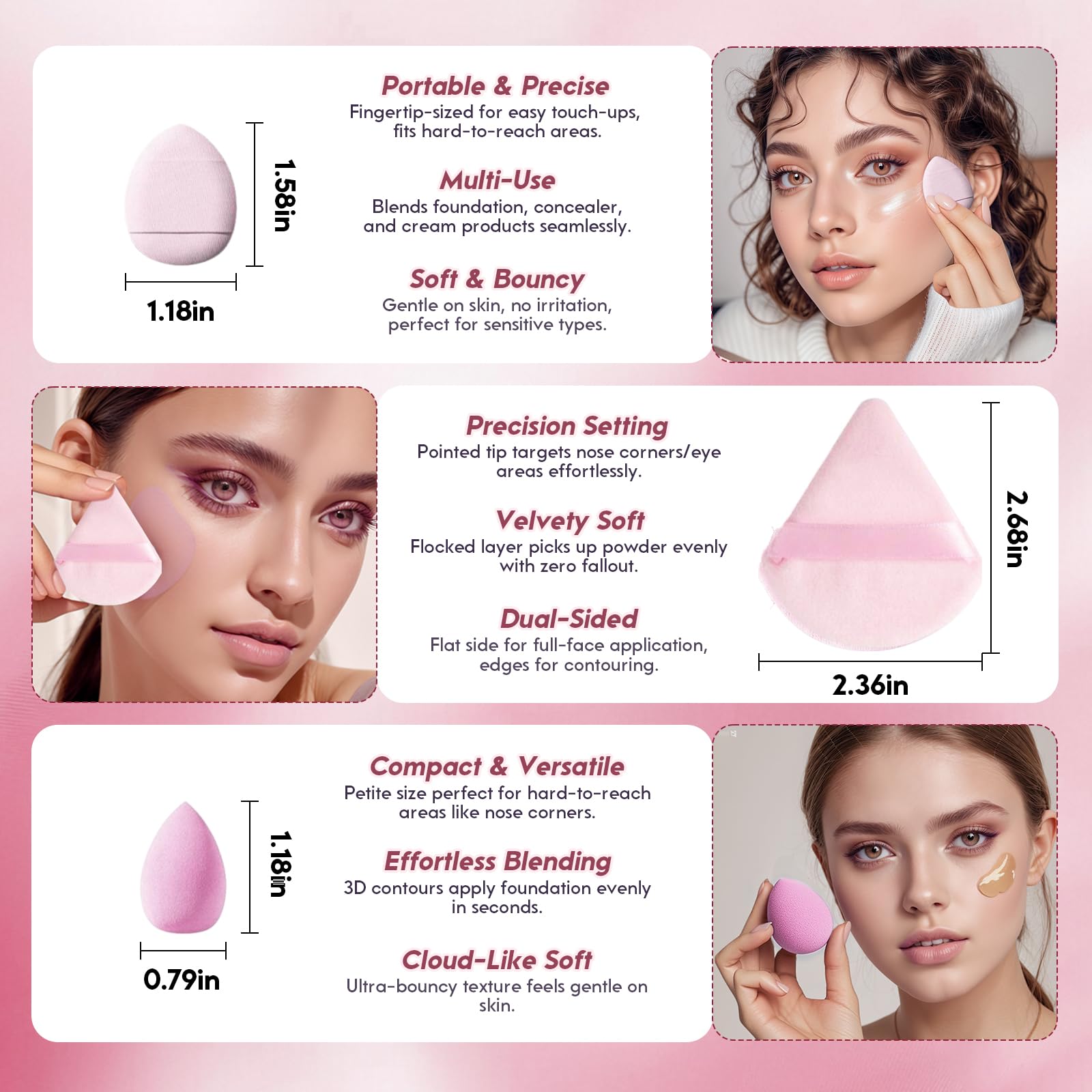 14Pcs Makeup Sponge Set Beauty Blender for Foundation Blending, 3 Mini Sponges 4 Triangle Powder Puffs, Soft Cosmetic Applicators for Powder & Liquid, All in One Makeup Tool Kit - Medaid International