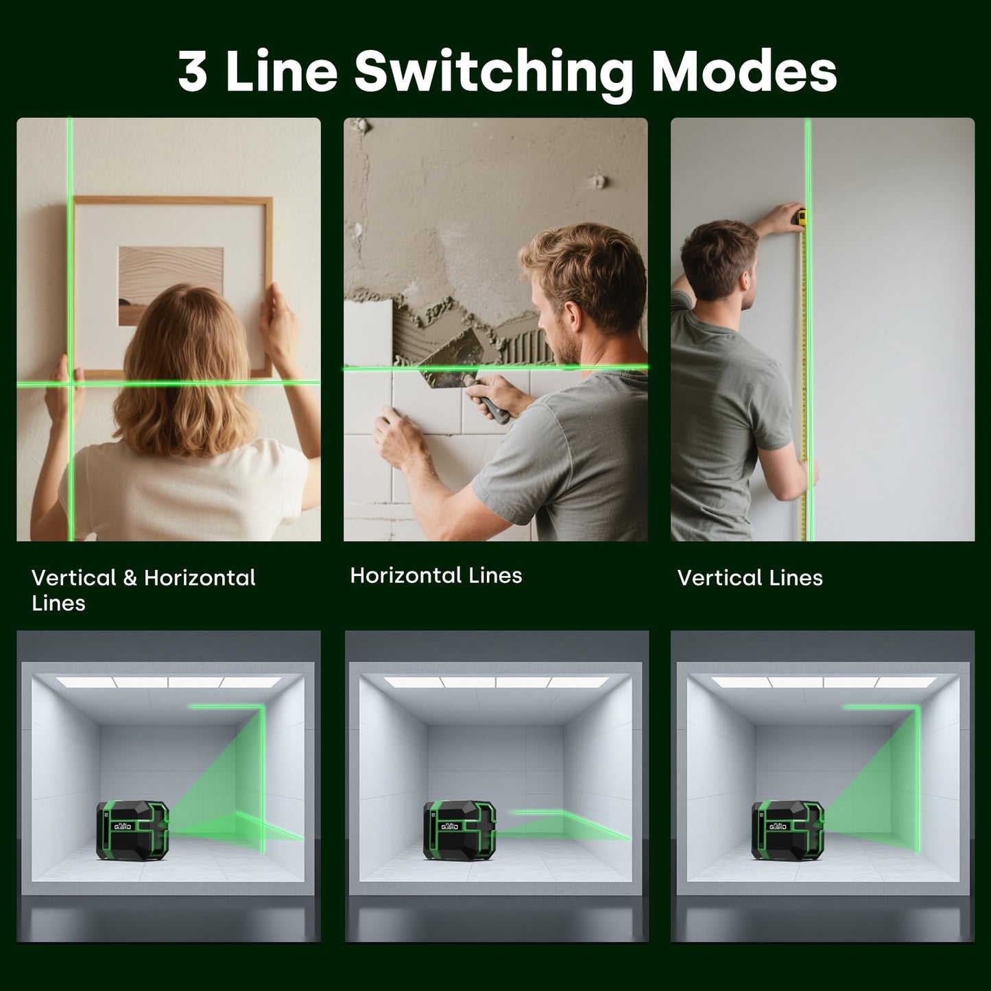 Funguard Green Laser Level with Adjustable Tripod Type-C Rechargeable Lithium Battery 360° Self Leveling Waterproof Outdoor Cross Line with Pulse Mode, Magnetic Bracket - Medaid International