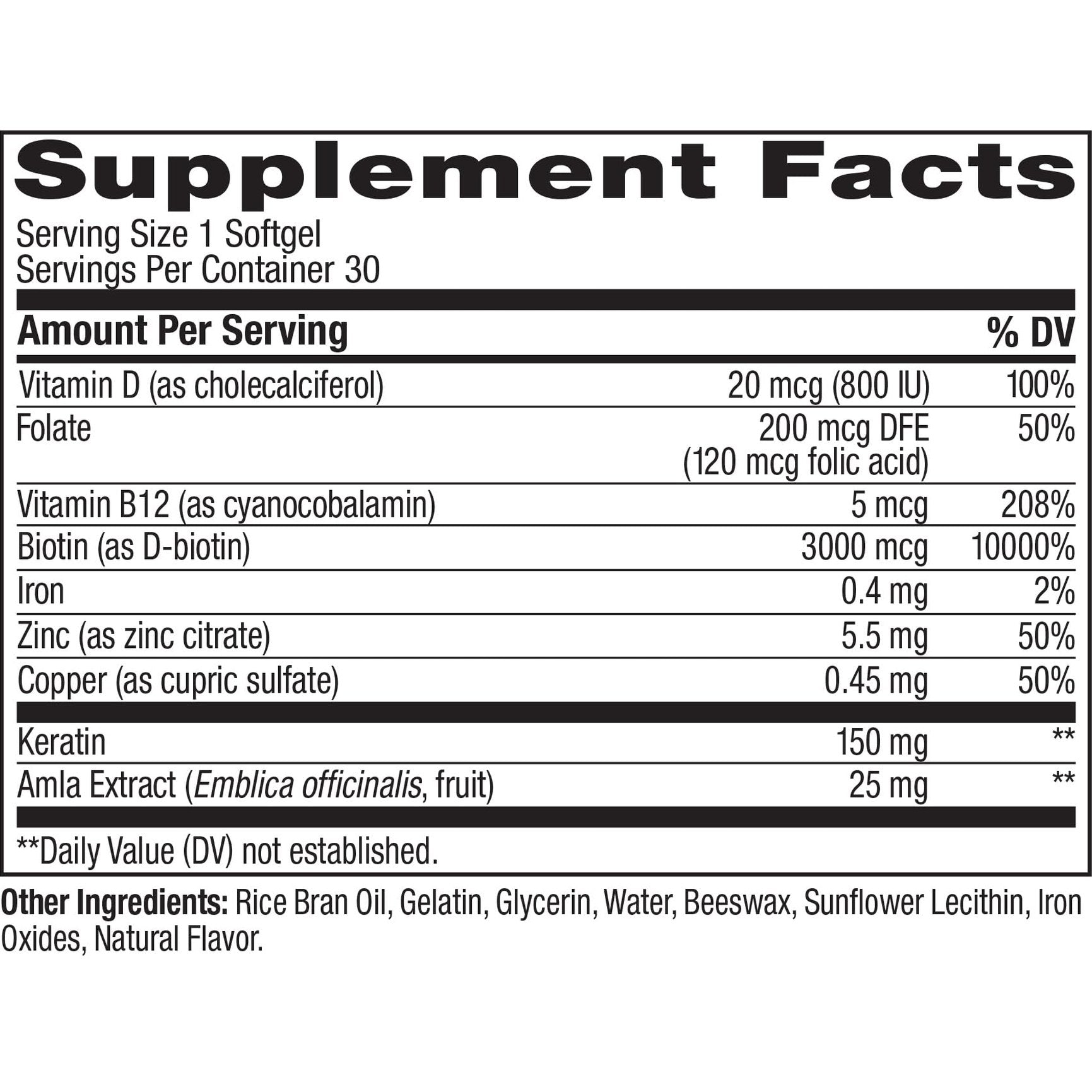 OLLY Ultra Strength Hair Softgels, Supports Hair Health, Biotin, Keratin, Vitamin D, B12, Hair Supplement, 30 Day Supply - 30 Count (Packaging May Vary) - Medaid International