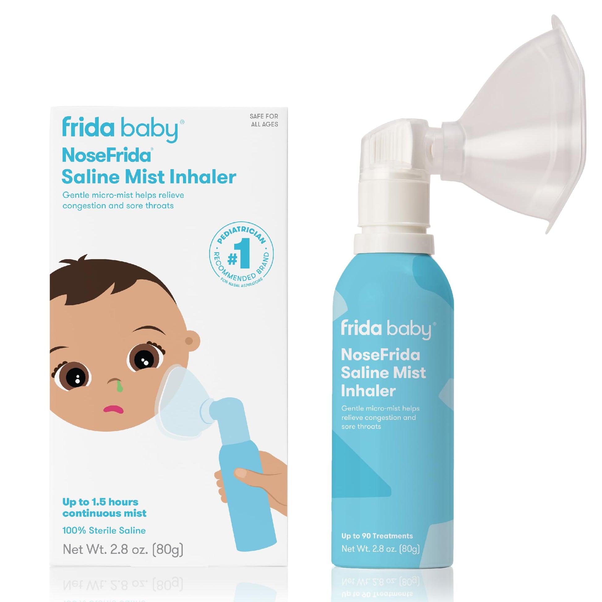 Frida Baby NoseFrida Saline Mist Nasal Inhaler, Allergy Relief and Congestion Relief for Babies + Kids, Nasal Saline Spray, Saline Inhaler Soothes Stuffy Nose and Sore Throat, Includes Optional Mask - Medaid
