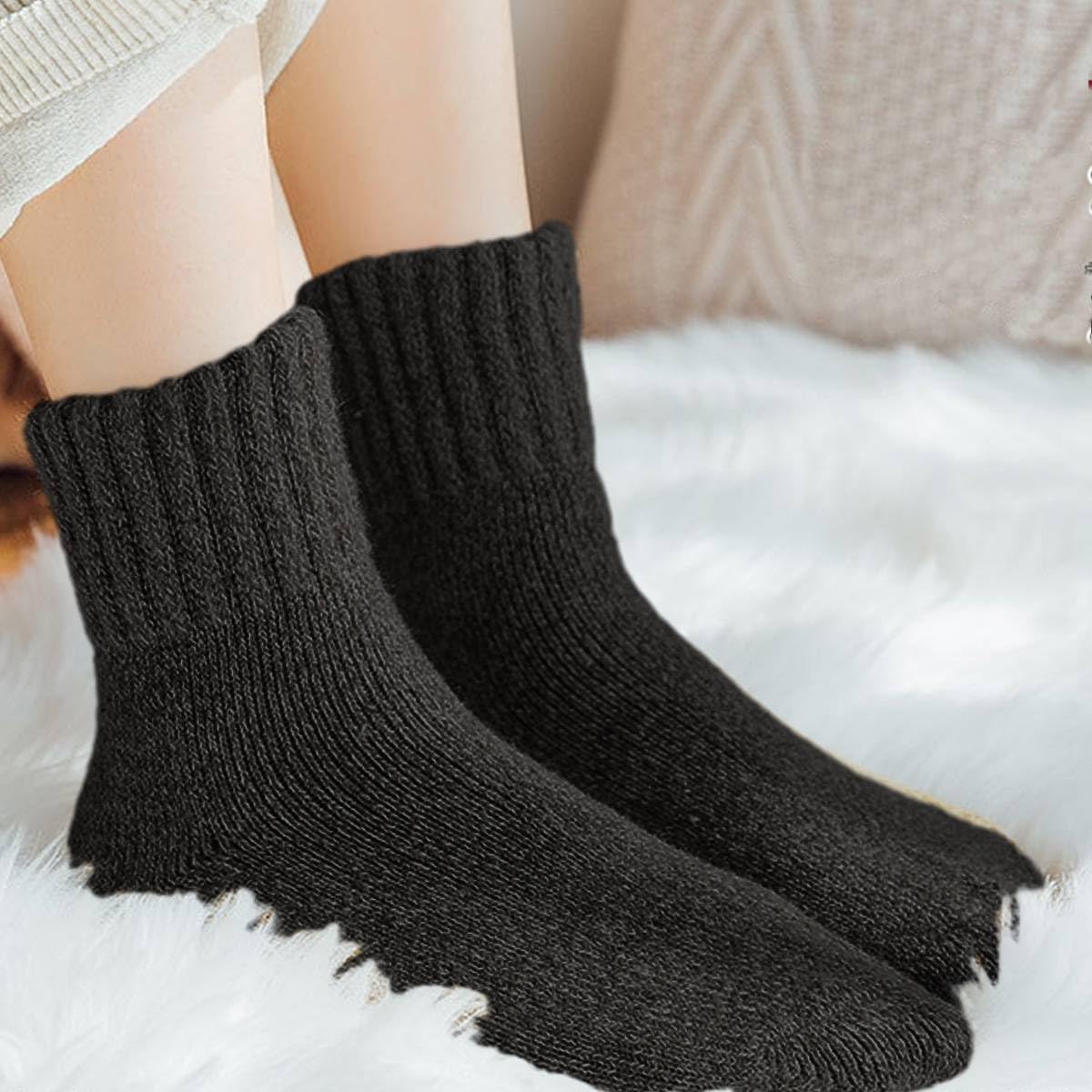 Mitid Wool Socks Boot Socks for Women Solid Thick Warm Winter Socks Thermal Cozy Crew Fuzzy Slipper Socks Christmas Gift - Medaid International