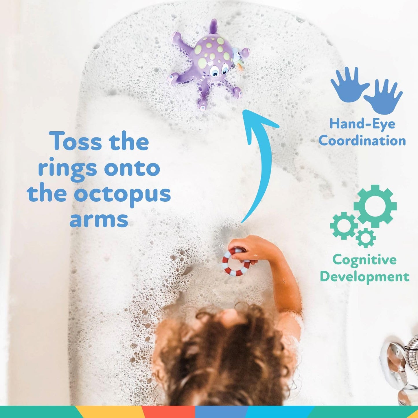 Nuby Floating Octopus Toy with 3 Hoopla Rings - Baby Bath Toy for Boys and Girls - 18+ Months - Purple (Pack of 1) - Medaid International