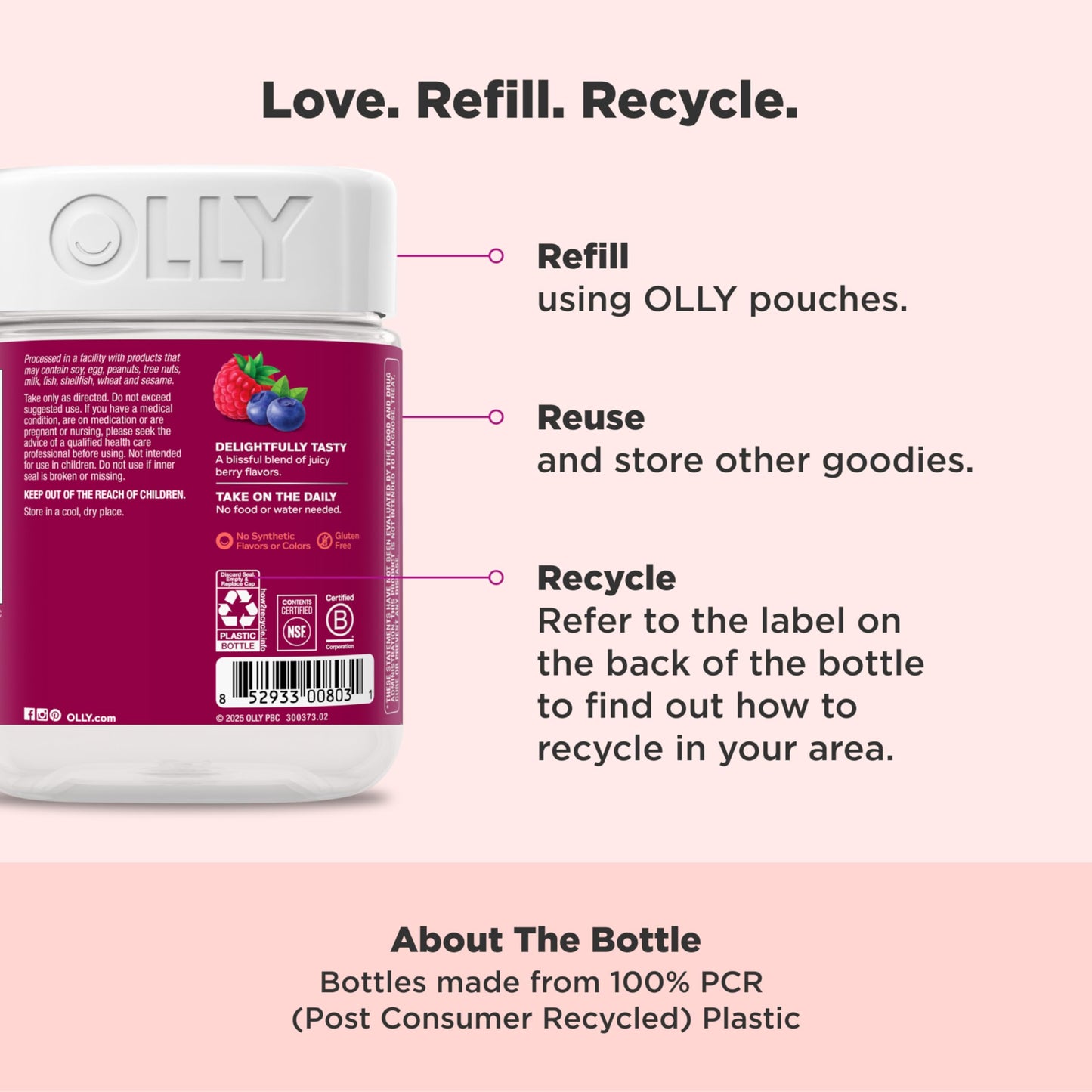 OLLY Women's Daily Multivitamin Gummy, Vitamins A, D, C, E, Biotin, Folic Acid, Adult Chewable Vitamin, Berry Flavor, 65 Day Supply - 130 Count - Medaid International