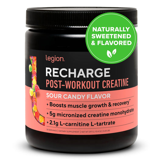 LEGION Recharge Post Workout Drink - Micronized Creatine Monohydrate Natural Post Workout Recovery Drink - Muscle Builder & Recovery Booster Post Workout Supplements (Sour Candy, 30 Servings) - Medaid International