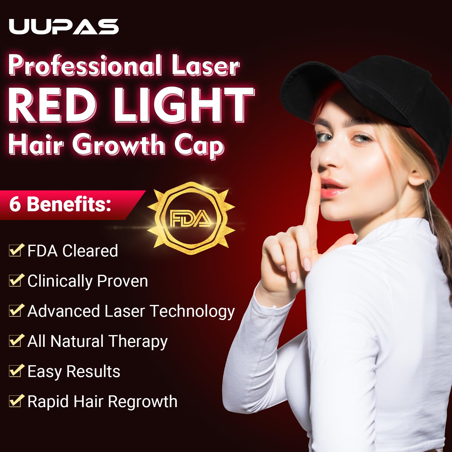 Hair Growth Device - FDA Cleared - UUPAS Professional Laser Diodes Red Light Therapy Hair Growth Cap System for Hair Regrowth, Alopecia - Hair Growth Treatments Products for Men Women - Medaid International