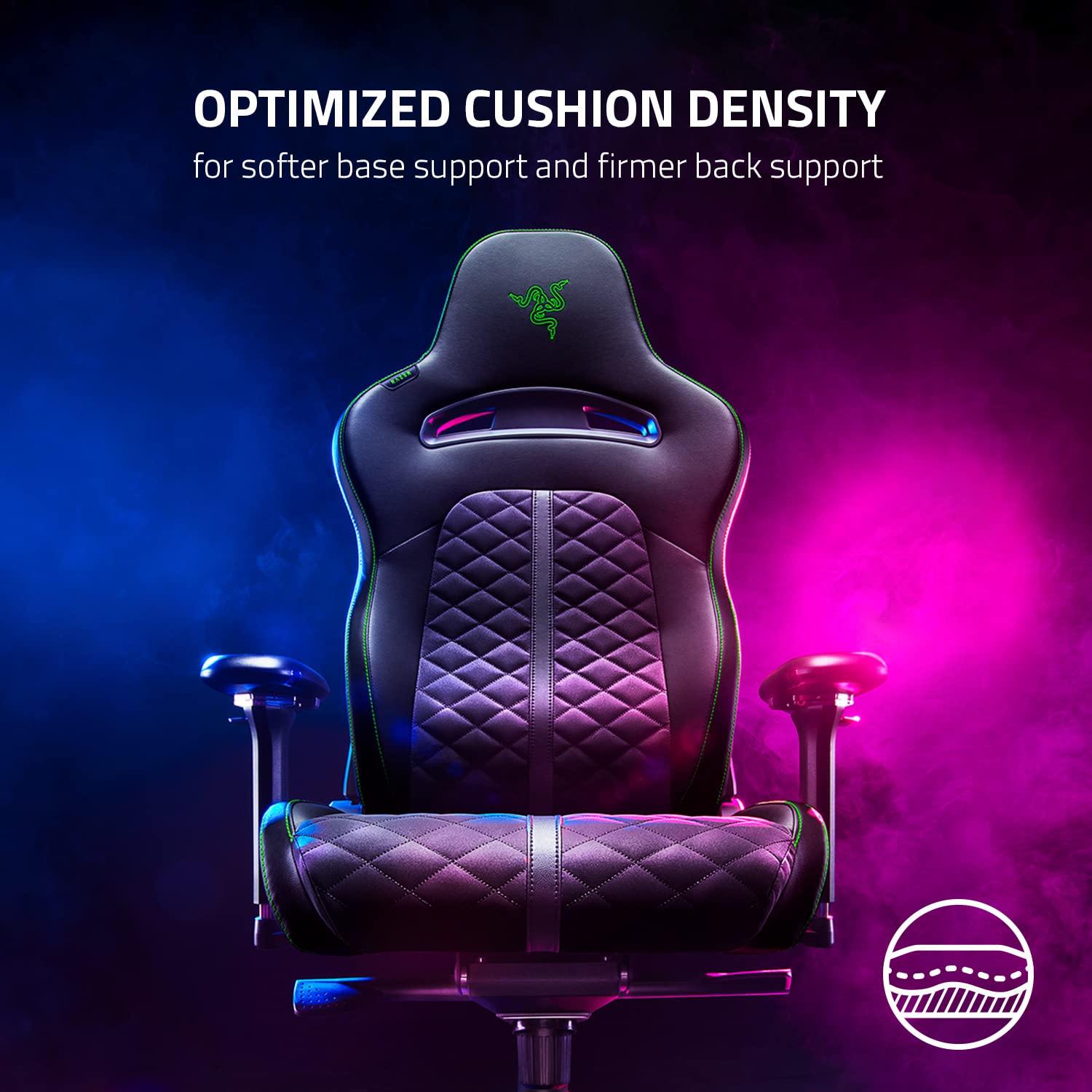 Razer Enki Gaming Chair: All-Day Comfort - Built-in Lumbar Arch - Optimized Cushion Density - Dual-Textured, Eco-Friendly Synthetic Leather - Reactive Seat Tilt & 152-Degree Recline - Black/Green - Medaid International