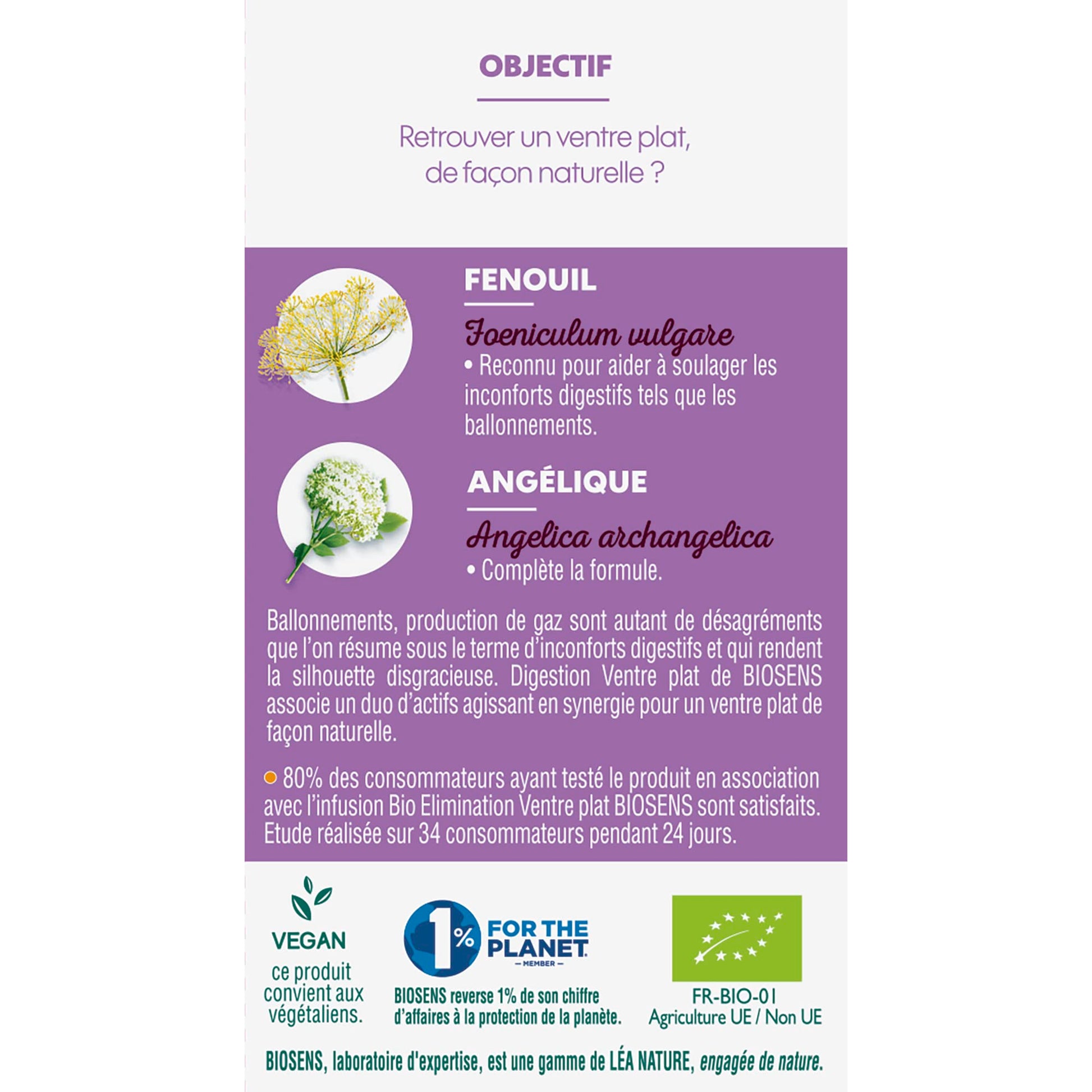 Biosens - Gélule Végétale Digestion Ventre Plat Angélique Fenouil 19 g - Medaid International