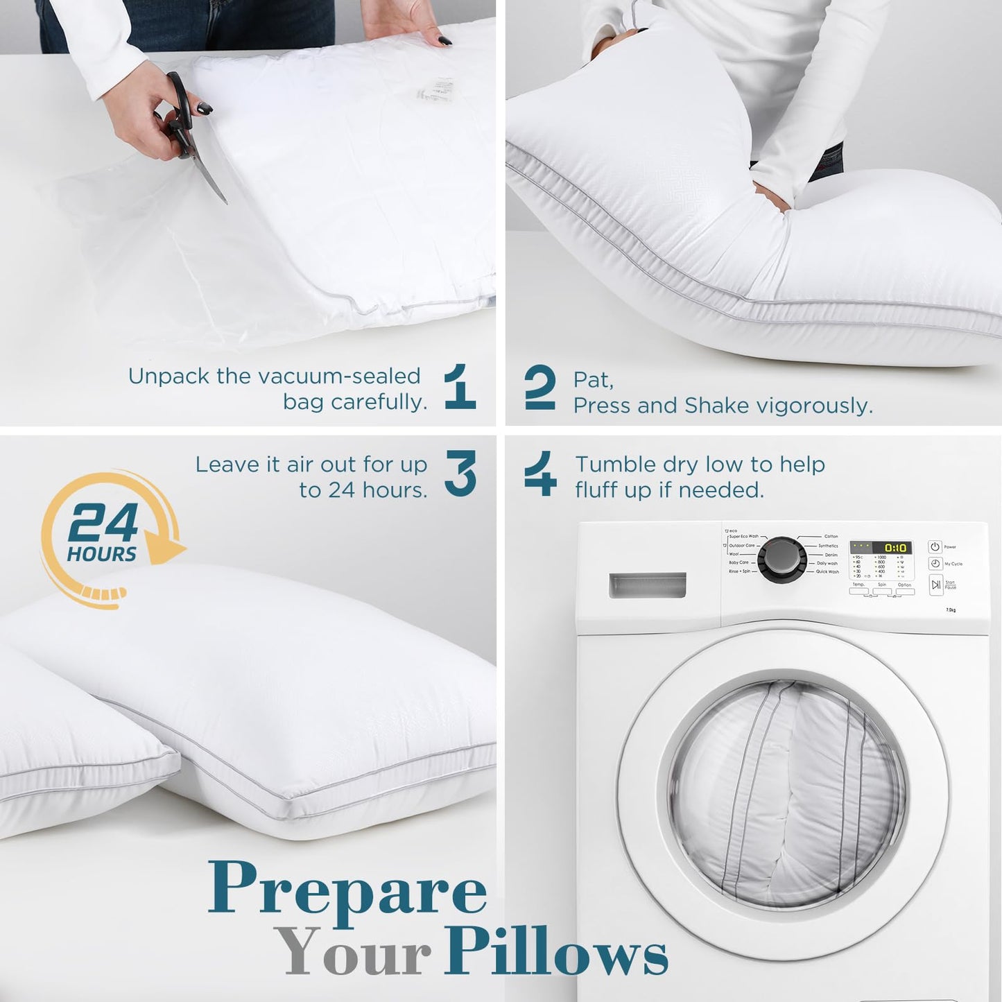 viewstar Pillows Queen Size Set of 2, Hotel Quality, Down Alternative Gusseted Bed Pillows for Side, Back, or Stomach Sleepers, White - Medaid International