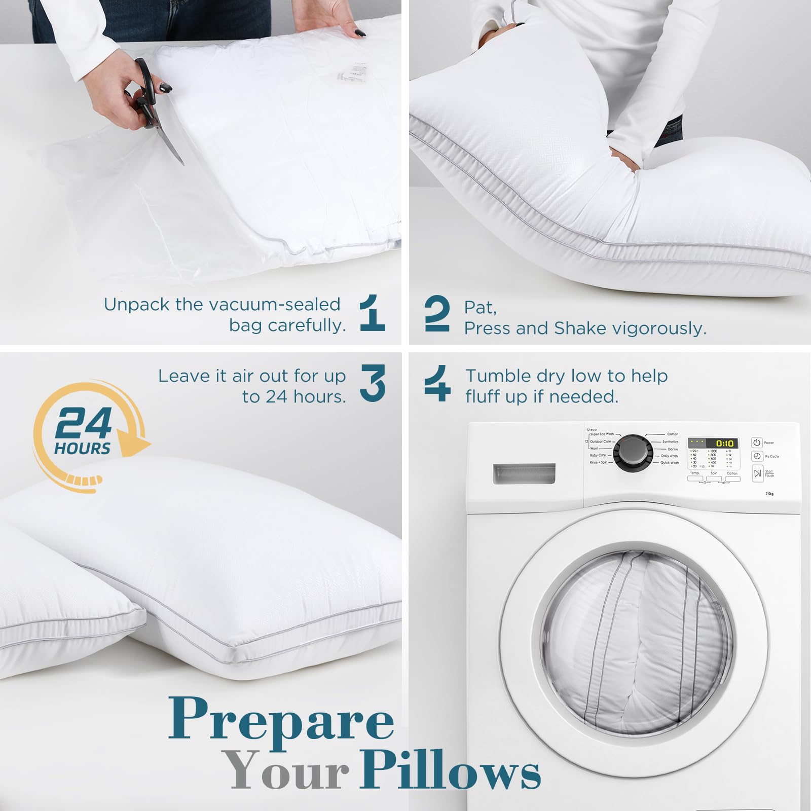 viewstar Pillows Queen Size Set of 2, Hotel Quality, Down Alternative Gusseted Bed Pillows for Side, Back, or Stomach Sleepers, White - Medaid International