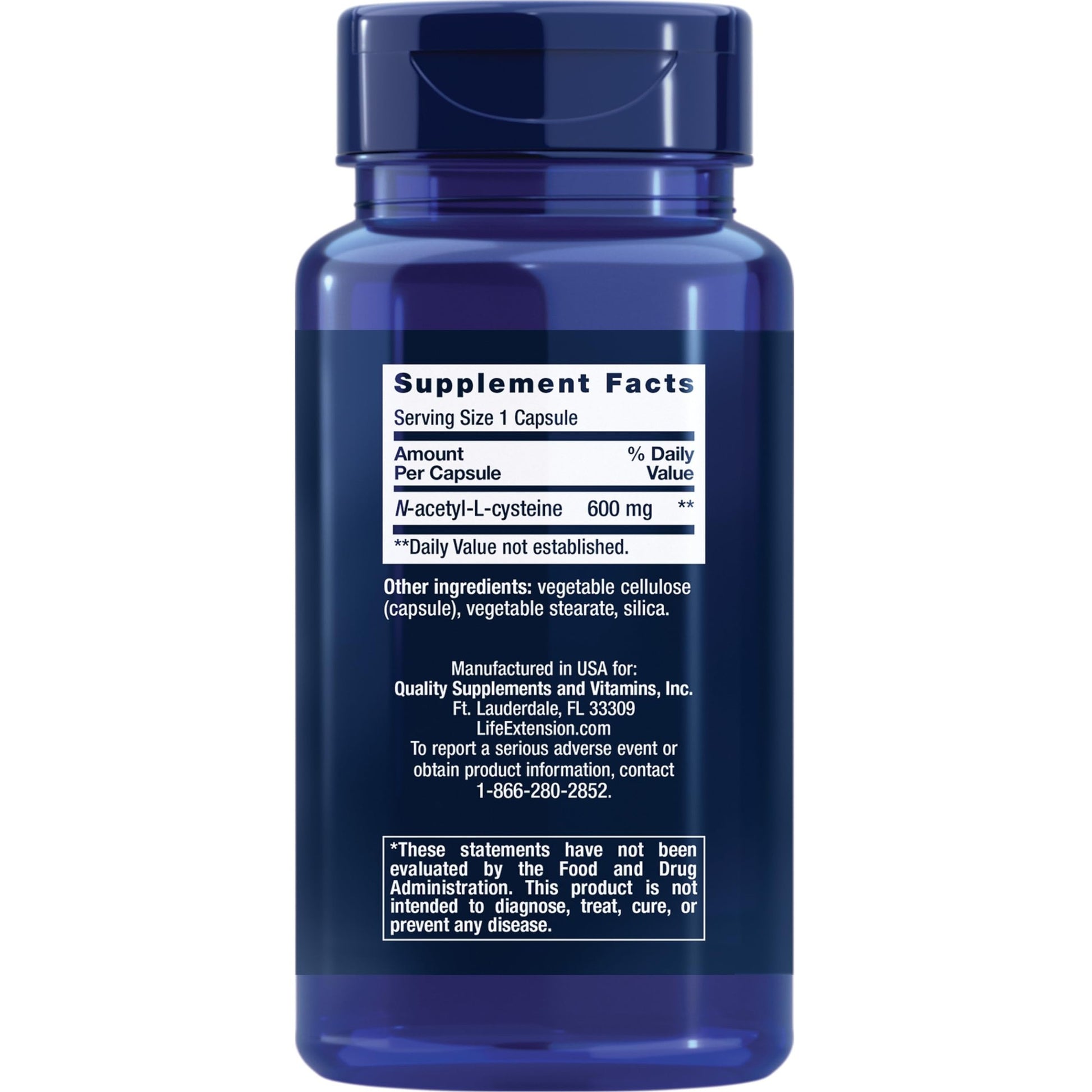Life Extension N-Acetyl-L-Cysteine (NAC), Immune Response, Respiratory Health, Liver Health, NAC 600 mg, antioxidant Defense, Free radicals, Easy to Absorb, 60 Capsules - Medaid International