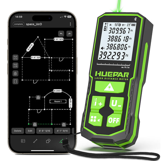 395FT Bluetoothed Green Laser Measuring Tool with Angle Sensor, Huepar 1/16in Accuracy Laser Distance Measurement Tool, Digital Laser Room Measuring Device, Laser Distance Meters - Medaid International